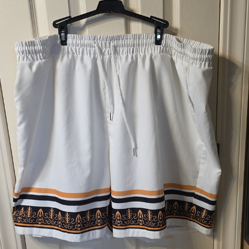 SHEIN White Athletic Shorts with Black and Gold Accents
